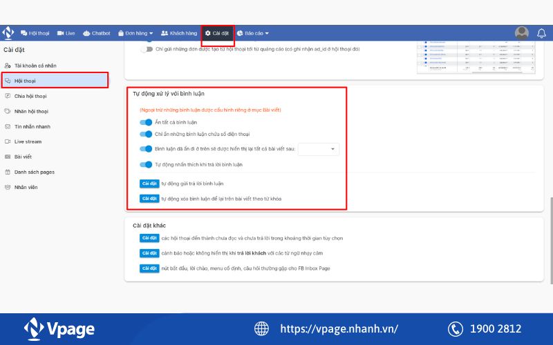 Sử dụng Vpage để ẩn comment tự động trên Facebook